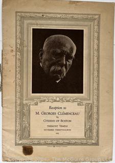 Reception Program Honoring M. Georges Clemenceau by the Citizens of Boston 1922