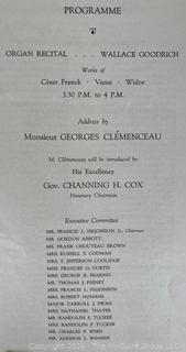 Reception Program Honoring M. Georges Clemenceau by the Citizens of Boston 1922