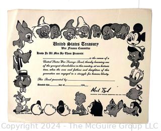 (Walt Disney) U.S. Treasury War Finance Committee Savings Bond Circa 1940's