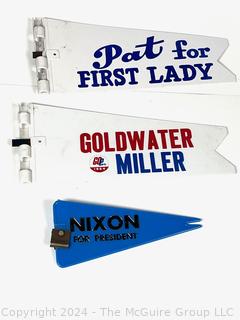 (3) Plastic Automobile Presidential Campaign Pennants. Nixon 1960 & Goldwater 1964