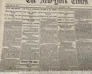 December 4, 1863 Edition of The New York Times, including Coverage of Significant Battles of The Civil War