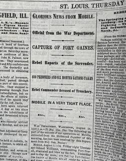 August 11, 1864 Edition of Daily Missouri Democrat Newspaper. Includes Civil War Battle of the Crater (Petersburg, VA)