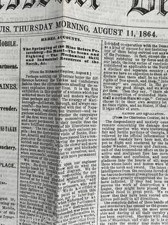 August 11, 1864 Edition of Daily Missouri Democrat Newspaper. Includes Civil War Battle of the Crater (Petersburg, VA)