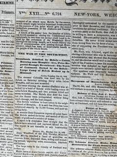 October 22, 1862 New-York Daily Tribune Newspaper and January 13, 1863 Rochester Evening Express Newspaper. Coverage of Civil War Battles