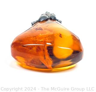 Large Amber Pendant with Ornate Silver Mount. 3" long, 31.6 grams