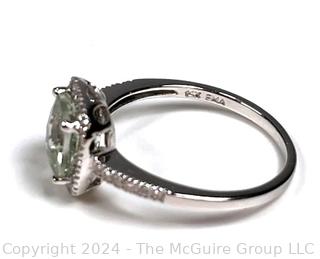 14k White Gold Cushion Cut Green Amethyst Ring by EMA. 2.4 grams