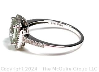 14k White Gold Cushion Cut Green Amethyst Ring by EMA. 2.4 grams