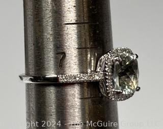 14k White Gold Cushion Cut Green Amethyst Ring by EMA. 2.4 grams