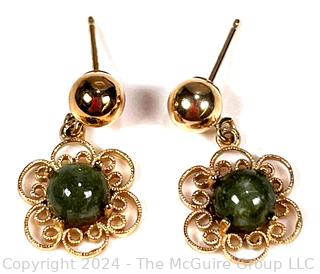 14kt Yellow Gold Filigree with Jade Stone Earrings.  