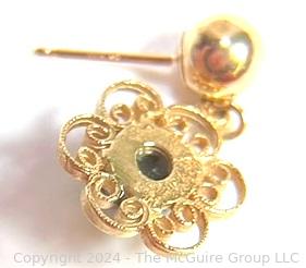 14kt Yellow Gold Filigree with Jade Stone Earrings.  