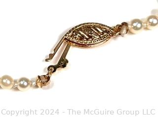 Knotted Pearls with 14kt Gold Clasp. 20" long