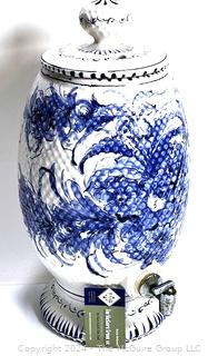 Hand Painted Blue and White Ceramic Lavabo or Water Basin From Brazil. 18" tall.