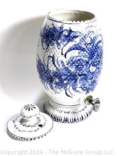 Hand Painted Blue and White Ceramic Lavabo or Water Basin From Brazil. 18" tall.