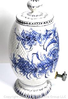 Hand Painted Blue and White Ceramic Lavabo or Water Basin From Brazil. 18" tall.