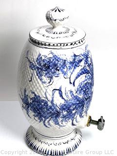 Hand Painted Blue and White Ceramic Lavabo or Water Basin From Brazil. 18" tall.