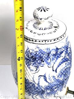 Hand Painted Blue and White Ceramic Lavabo or Water Basin From Brazil. 18" tall.