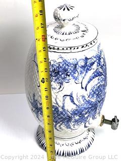 Hand Painted Blue and White Ceramic Lavabo or Water Basin From Brazil. 18" tall.