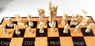 Chinese Figural Hand Carved Bone Chess Set & Case