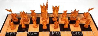 Chinese Figural Hand Carved Bone Chess Set & Case