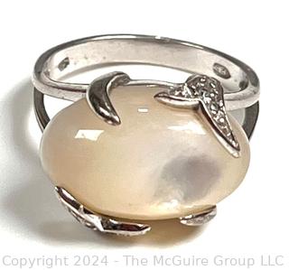 Cat’s Eye Moonstone Set in Sterling Silver Cocktail Ring Size 8