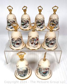 Nine (9) Gorham Fine China Annual Christmas Bells (1981-1987)