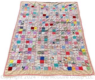 Hand Stitched Nine-Square Bordered Quilt.  61" x 79"