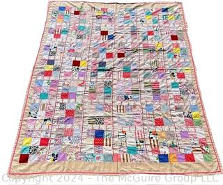 Hand Stitched Nine-Square Bordered Quilt.  61" x 79"