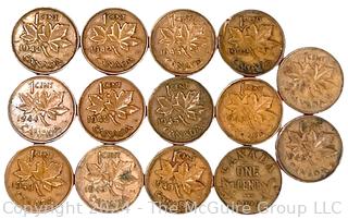 Grouping of Copper One Cent Canadian Coins (1940's)