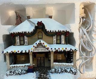 (4) Lighted Buildings of Hawthorne Village Thomas Kinkade's Christmas Collection in Original Styrefoam: Village Post Office (#A5769) Light of Hope Church (#40949) Victorian Homestead (#D6485) Santa's Workshop Toys (#D8749)