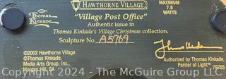 (4) Lighted Buildings of Hawthorne Village Thomas Kinkade's Christmas Collection in Original Styrefoam: Village Post Office (#A5769) Light of Hope Church (#40949) Victorian Homestead (#D6485) Santa's Workshop Toys (#D8749)