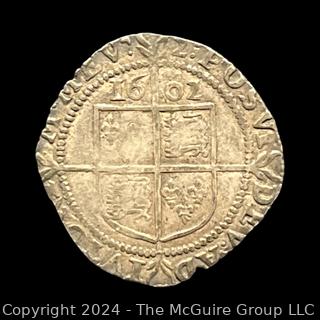 1602 Elizabeth I Hammered Silver Sixpence Coin