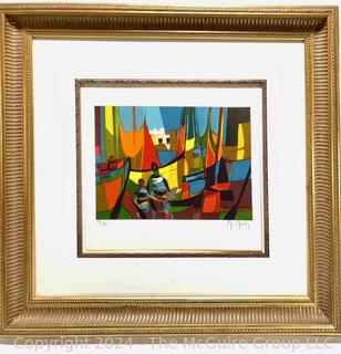 Framed Under Glass Limited Edition Lithograph Abstract of "Navires au Port" Signed & Numbered   by Marcel Mouly.  24" x 23"