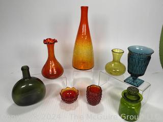 Collection of Mid Century Hand Blown Art Glass Including Crackle and Amberina