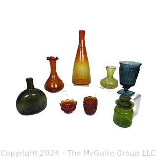 Collection of Mid Century Hand Blown Art Glass Including Crackle and Amberina