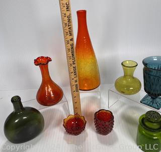 Collection of Mid Century Hand Blown Art Glass Including Crackle and Amberina