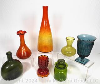 Collection of Mid Century Hand Blown Art Glass Including Crackle and Amberina