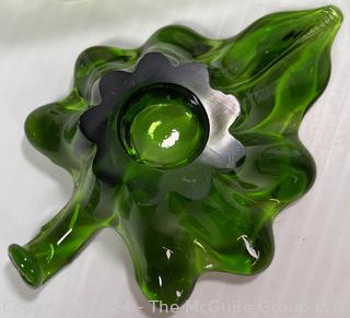 Green Glassware Including Fire King Jadeite, Refrigerator Dishes and Art Glass Trinket Bowl