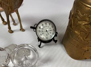 Souvenir Items Including Wooden Bowls, Brass Bell, Camels