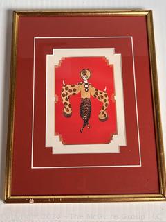 Three (3) Small Framed Under Glass Art Pieces Including Erte, Silhouette Art and Signed Print 