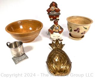 Stoneware Bowl, Baby Cup, Planter, Door Knocker and Clay Figures