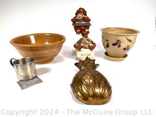 Stoneware Bowl, Baby Cup, Planter, Door Knocker and Clay Figures