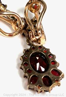 Bohemian Garnet Pierced Dangle Earrings Mounted in 14kt (585) Yellow Gold.  Total Weight 6.5 grams