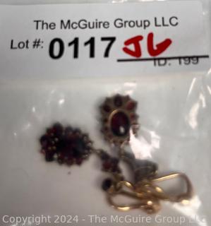 Bohemian Garnet Pierced Dangle Earrings Mounted in 14kt (585) Yellow Gold.  Total Weight 6.5 grams