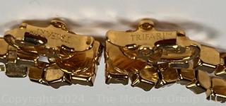 Pair of Trifari Clip On Rhinestone Chandelier Style Earrings 