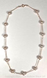 Pearls Necklace on Gold Chain with Clasp Marked 14kt (585)