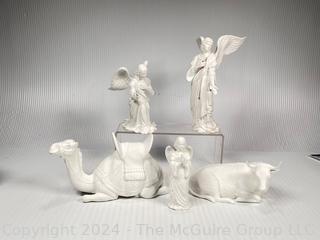 Five (5) Pieces of a Lenox Glazed Ceramic Nativity Set