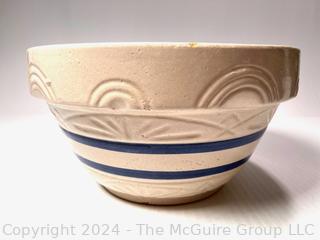 Heavy Blue Stripe Yellowware Mixing Bowl.  12" Diameter 