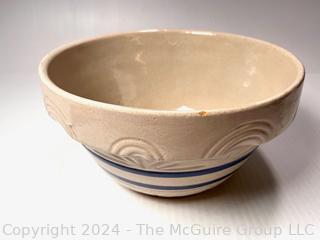 Heavy Blue Stripe Yellowware Mixing Bowl.  12" Diameter 