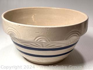 Heavy Blue Stripe Yellowware Mixing Bowl.  12" Diameter 