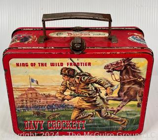 1955 Davy Crockett Kit Carson Lunch Box,  No Thermos.  Hinge separated